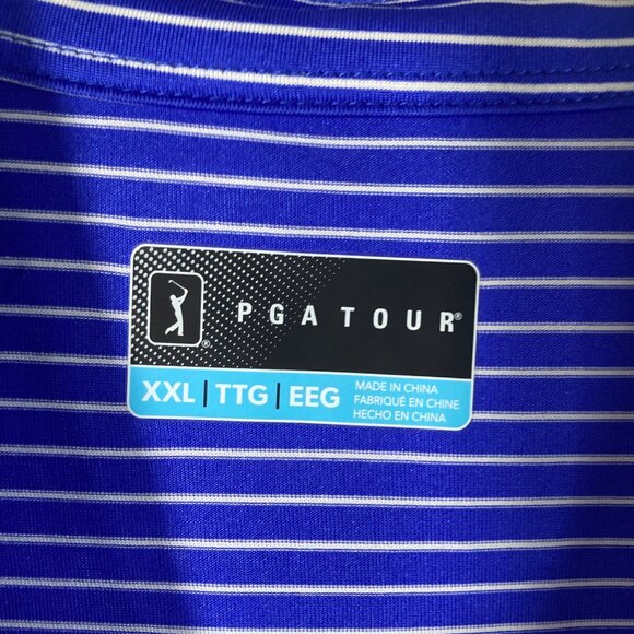 Mens PGA Tour Golf Polo Shirt Short Sleeve Striped 2XL Blue White Polyester - Picture 6 of 8